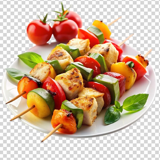 PSD chicken and vegetable skewers isolated on transparent background