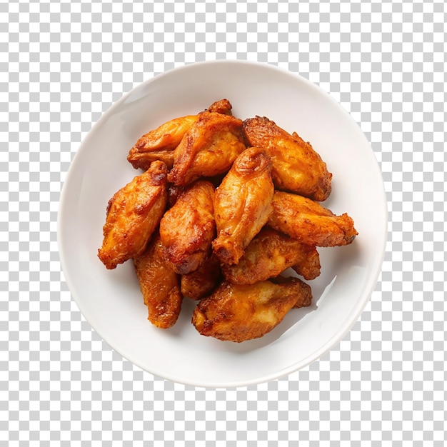 PSD chicken wings in white plate isolated on transparent background