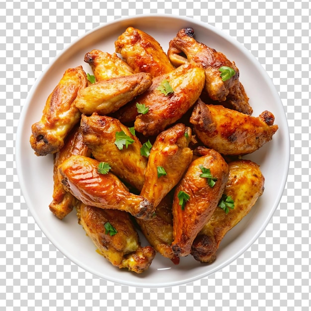 Chicken wings on white plate isolated on transparent background