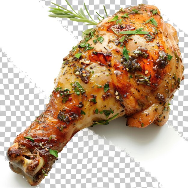 PSD a chicken with herbs on it sits on a checkered table cloth