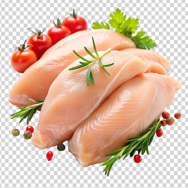 PSD chicken with herbs on transparent background