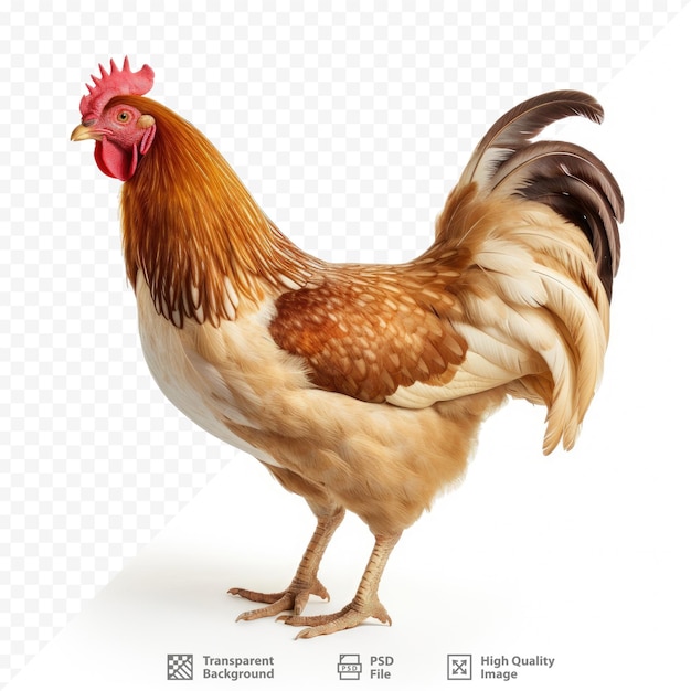 A chicken with a red head and a white background