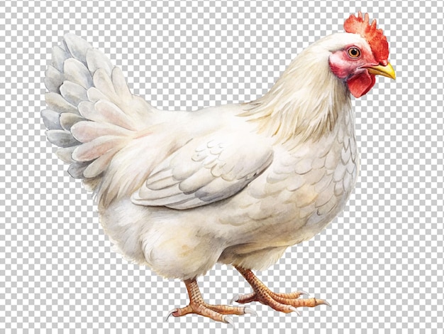 PSD a chicken with a red head and a white body