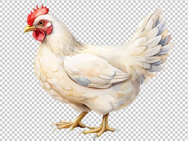 PSD a chicken with a red head and a white body