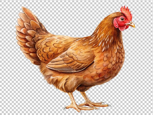 A chicken with a red head and a white body