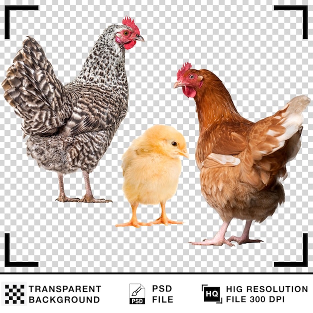 Chickens and Chick on Transparent Background