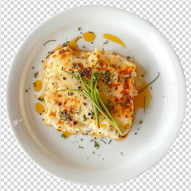 PSD chicon au gratin on white plate isolated on transparent background