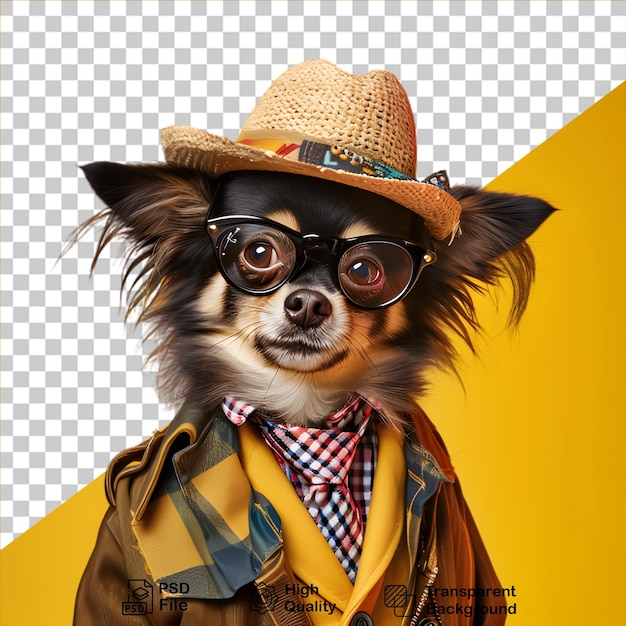 PSD Собака чихуахуа с очками изолирована на прозрачном фоне включает файл png