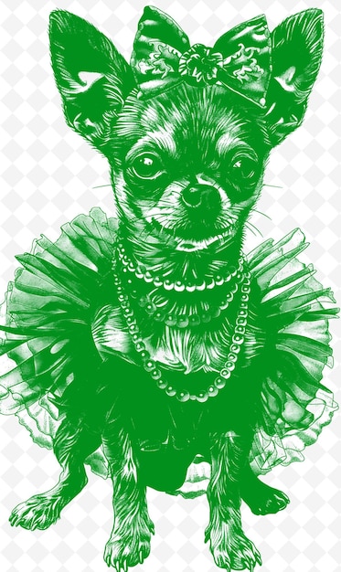 PSD chihuahua in a tutu and pearls looking elegant and dainty po animals sketch art vector collections