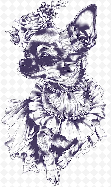 Chihuahua in un tutu e perle dall'aspetto elegante e delicato po animals sketch art vector collections