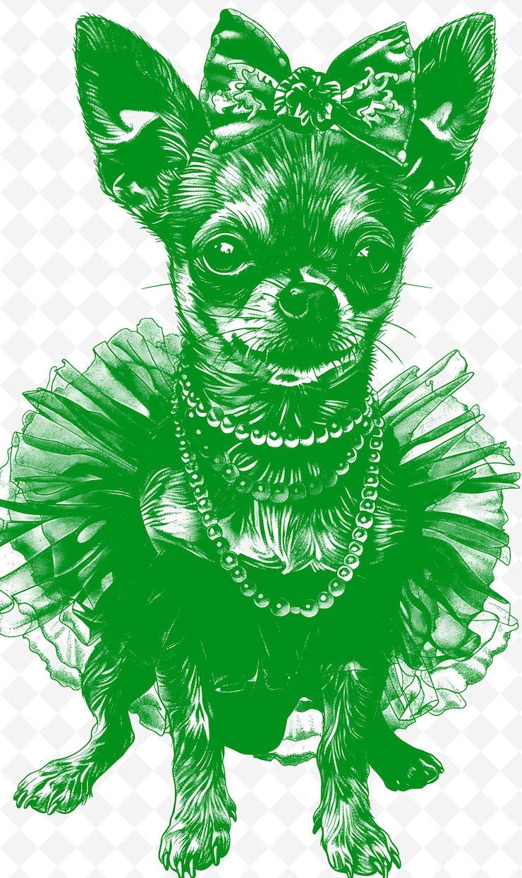 PSD chihuahua w tutu i perły wyglądają elegancko i delikatnie po zwierzęta sketch art vector collections