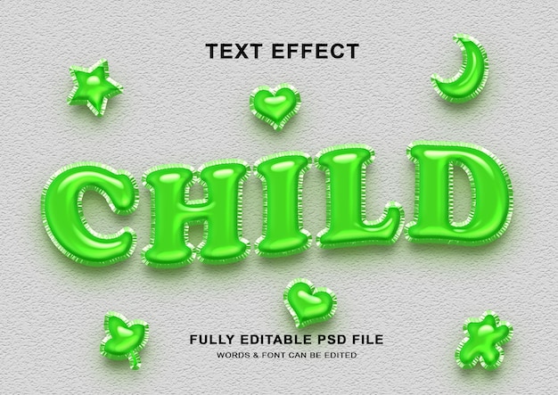 PSD Эффект стиля текста с 3d-баллоном для ребенка