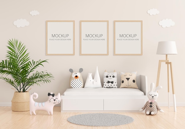 Child bedroom interior with frame mockup