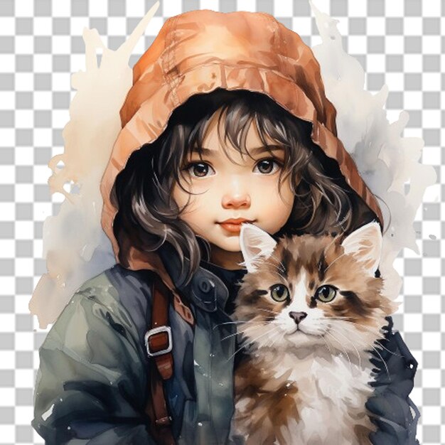 PSD a child celebrating international cat day png illustration