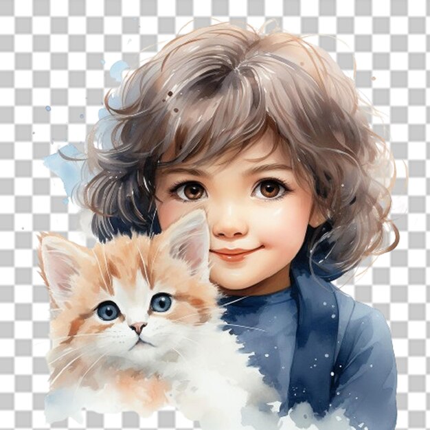 PSD a child celebrating international cat day png illustration