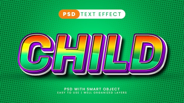 Child colorful kids 3d editable text effect template style