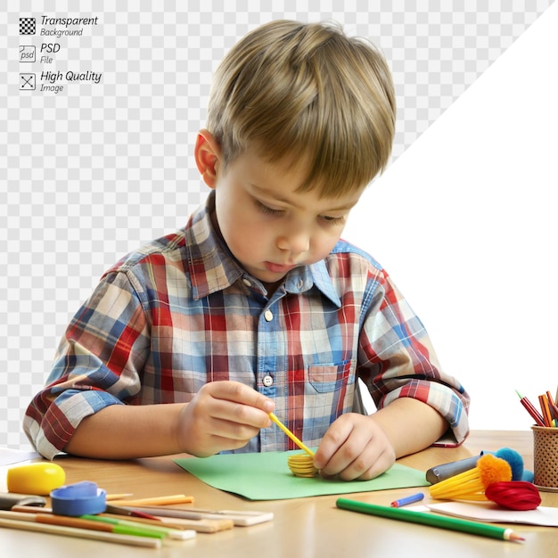 활기찬 재료로 예술을 만드는 데 집중한 아이