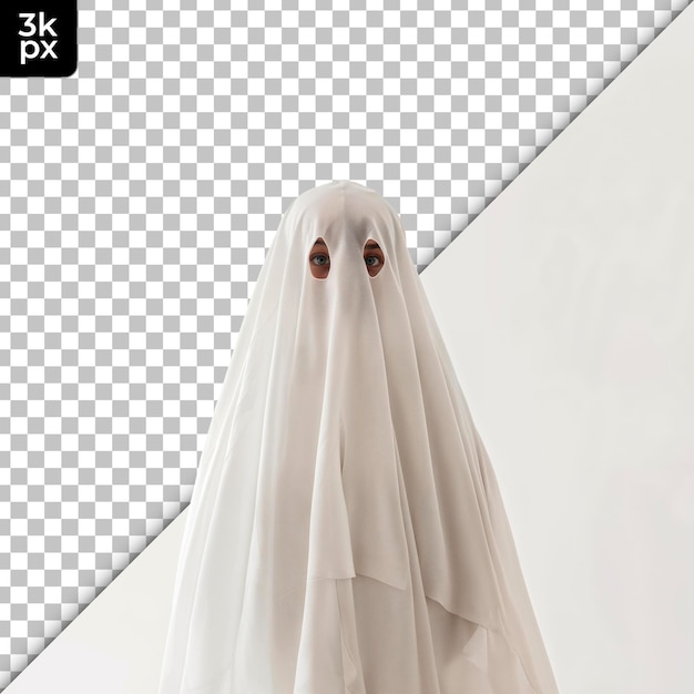 PSD child in a ghost costume isolated on transparent background