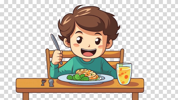 PSD child having breakfast isolated on transparent background vector illustration