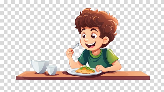 PSD child having breakfast isolated on transparent background vector illustration