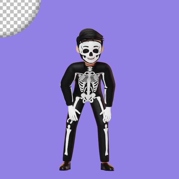 Ребенок в костюме скелета готовится к вечеринке на хэллоуин 3d рендеринг иллюстрации