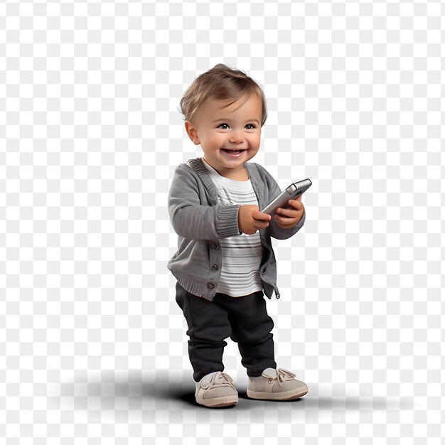 PSD a child is holding a cell phone and smiling