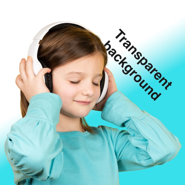 child listening relaxing music on headphones