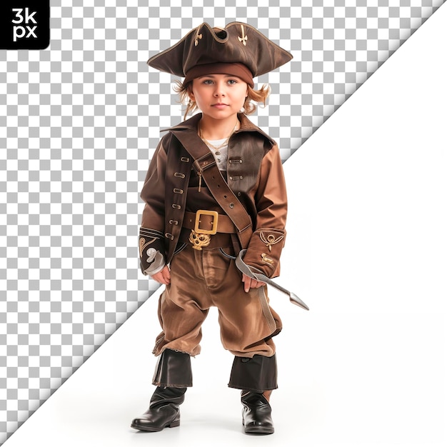 PSD child in a pirate costume isolated on transparent background