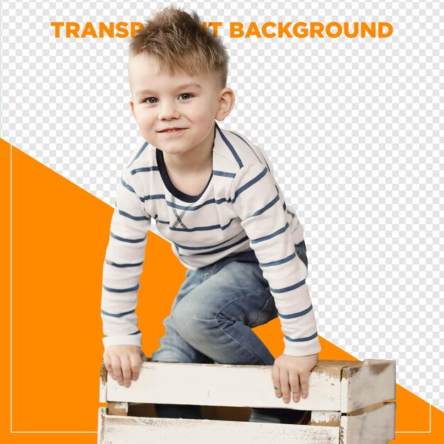 child playing on top of wooden box with transparent bottom