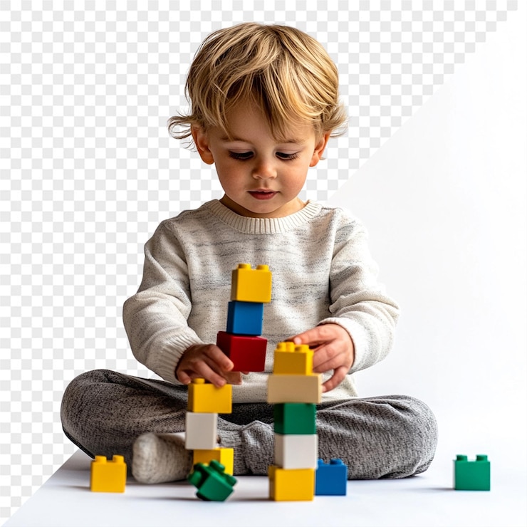 PSD a child playing with blocks made by legos