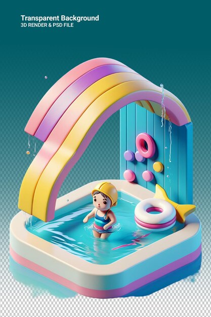 PSD un bambino in una piscina con un giocattolo nell'acqua e un giochetto nell'acqua