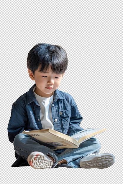 PSD a child reading book isolated on transparent background