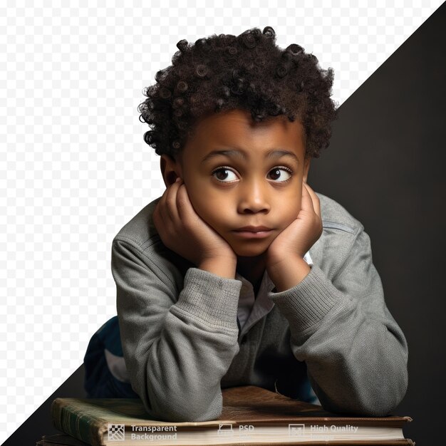 PSD a child sits on a book with the word 