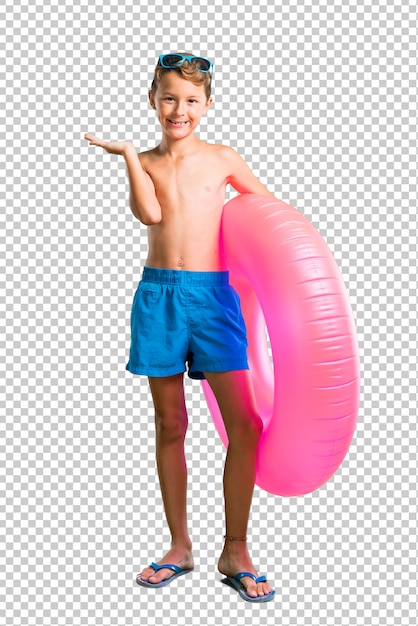 PSD child on summer vacation holding copyspace imaginary on the palm