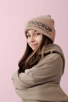 Child wearing beanie mockup