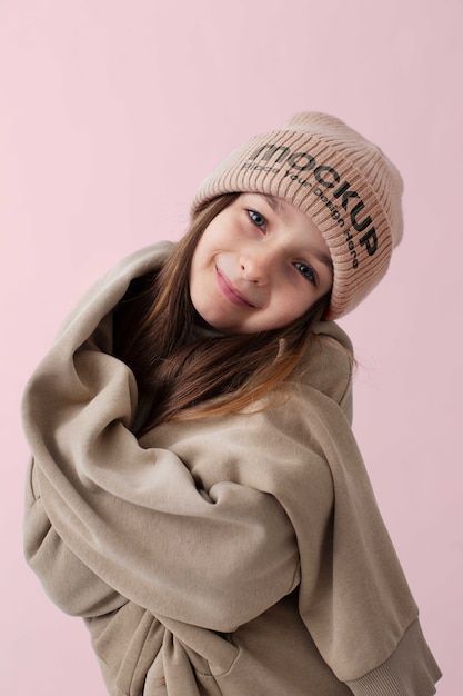 Child wearing beanie mockup