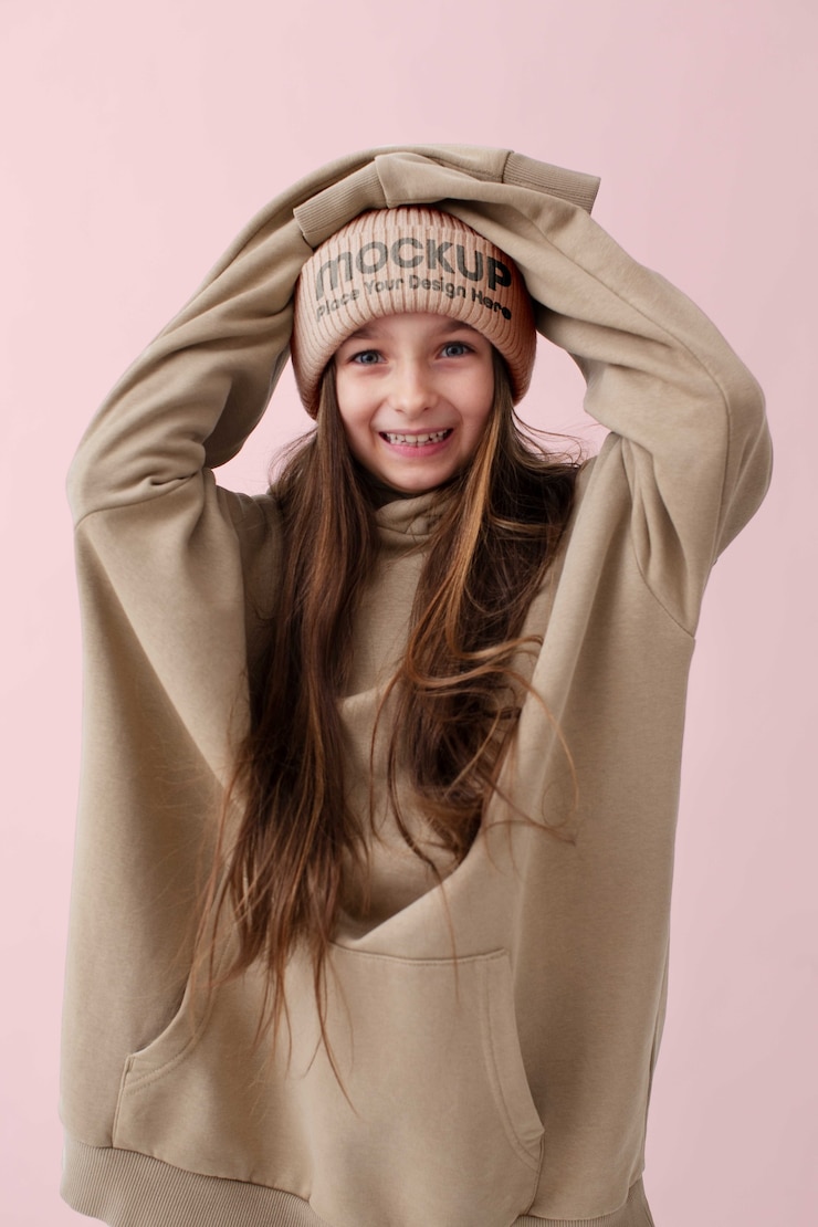PSD child wearing beanie mockup