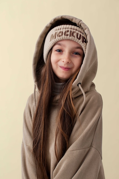 Child wearing beanie mockup