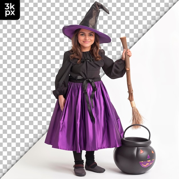 PSD child in a witch costume isolated on transparent background