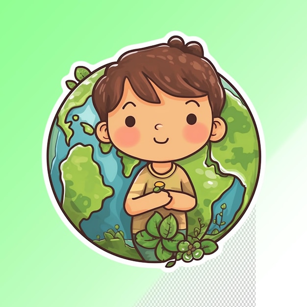 A child with a green background and a picture of a boy with a heart in his hand