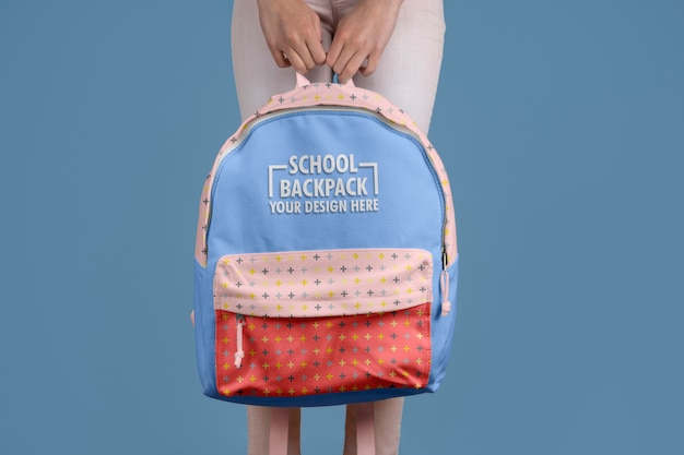 PSD child with school backpack mock-up