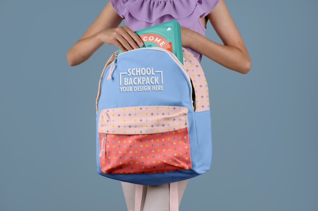 PSD child with school backpack mock-up