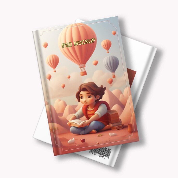 PSD children book cover design illustration mockup