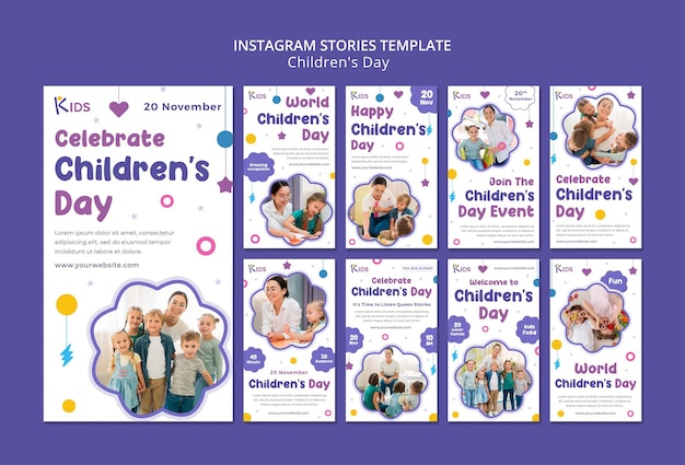 PSD children day insta stories template design