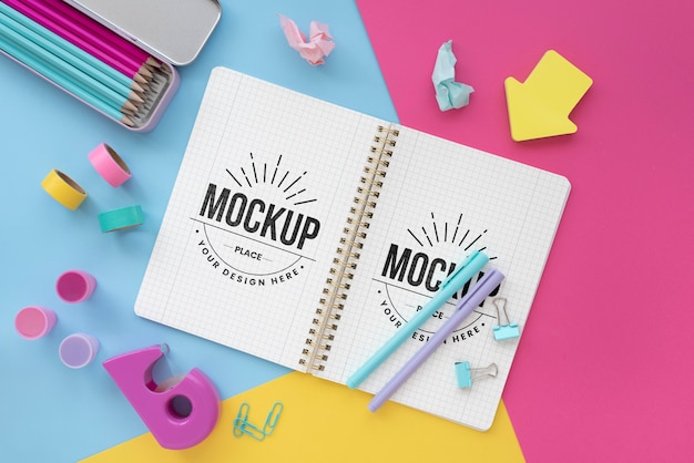 PSD children desk mockup flat lay