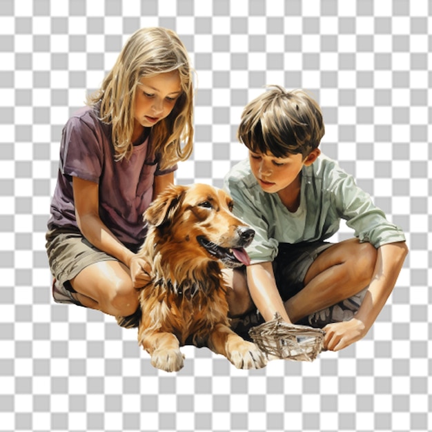 Children and dog in precious portraits