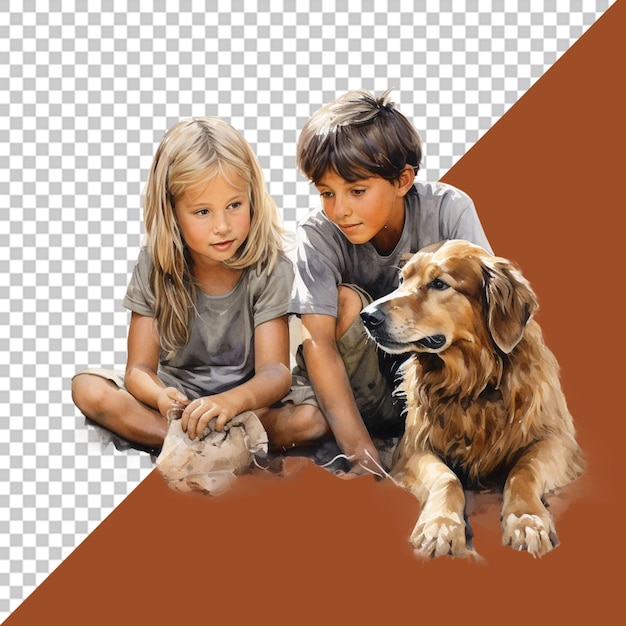 Children and dog in precious portraits