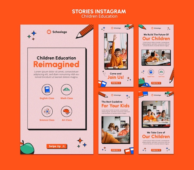 PSD storie di instagram di educazione dei bambini