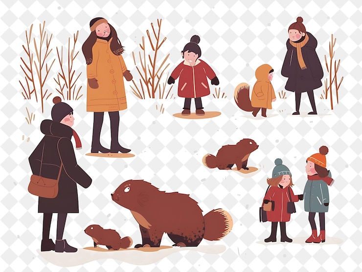 PSD children participating in a groundhog day event design is pl flat illustration festival of the world