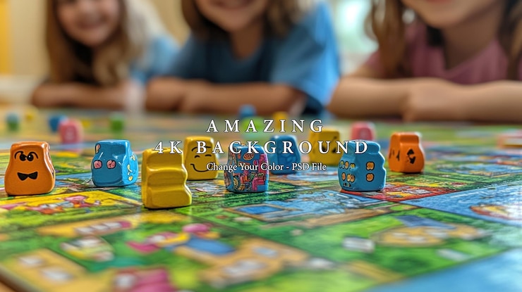 PSD children playing a colorful board game